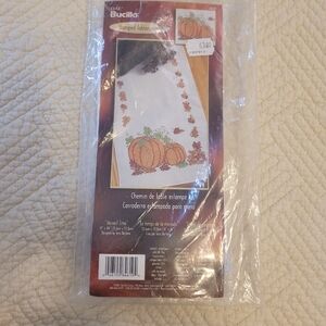 Bucilla Autumn Pumpkin Stamped Table Runner Embroidery Needlecraft Kit